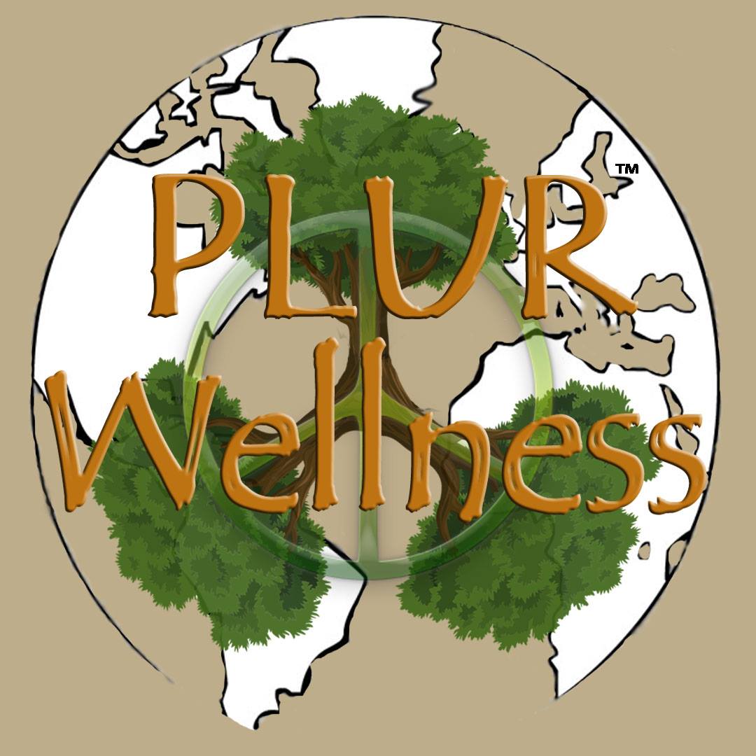 The logo for PLUR Wellness. The image encapsulates the mind, body, spirit philosophy within therapeutic services. The three trees connected at the roots, backdropped by the globe represents that very relationship.